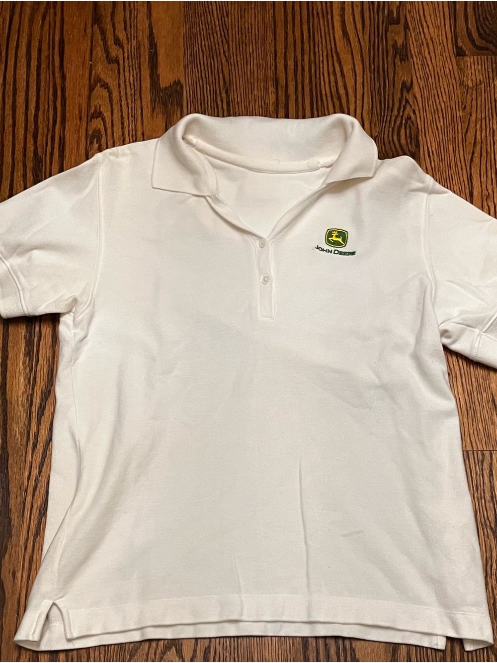 John Deere Women's White Pima Cotton Polo Shirt Size S Small Embroidered Logo